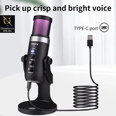 Jmary MC-PW9 USB RGB Professional Condenser Microphone for Podcast, Gaming & Streaming