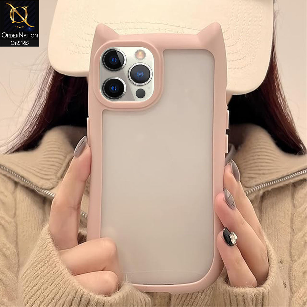 iPhone 12 Pro Cover - Pink - Cute 3D Kawaii Cartoon Ears Clear Back Color Soft Borders Case