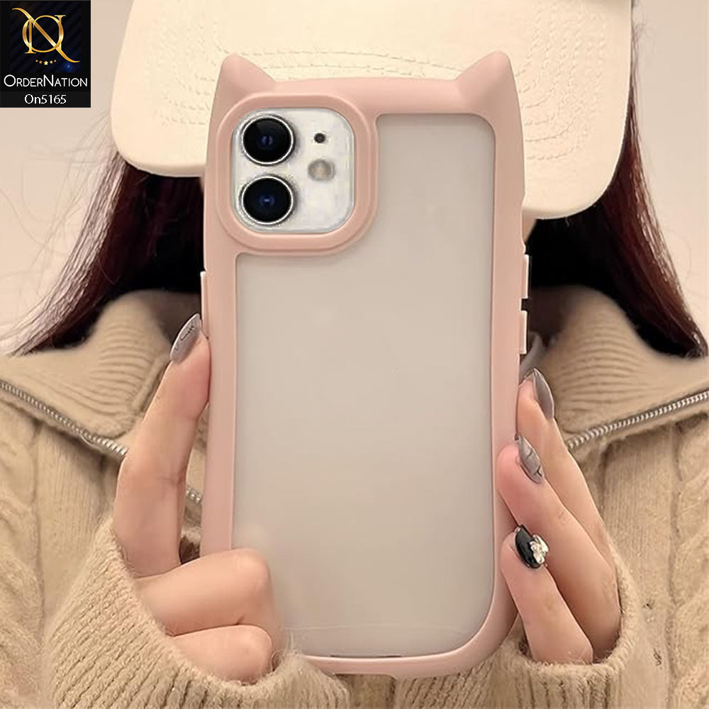 iPhone 12 Cover - Pink - Cute 3D Kawaii Cartoon Ears Clear Back Color Soft Borders Case
