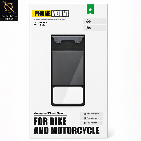 Waterproof Phone Mount for Bike & Motorcycle Universal 4–7.2 Inch Holder