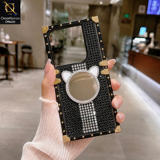Infinix Hot 40 Cover -  Black - New Glamorous Bling Phone Cover with Crystal Animal Design Ring Holder