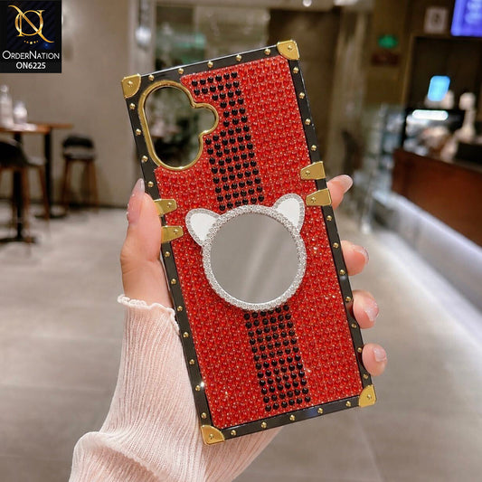 Samsung Galaxy M07 Cover -  Red - New Glamorous Bling Phone Cover with Crystal Animal Design Ring Holder
