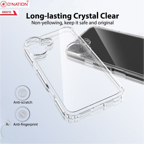 iPhone 16 Plus Cover - Transparent - ONation Crystal Series - Premium Quality Clear Case No Yellowing Back With Smart Shockproof Cushions