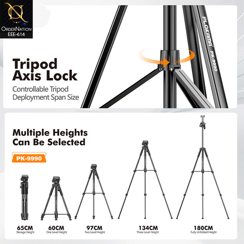 PLOKAMA PK-9990 180cm (71-Inch) Camera Tripod with 360° Head, Phone Holder & Remote Control