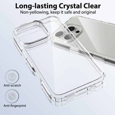 iPhone 16 Pro Cover - Transparent - ONation Crystal Series - Premium Quality Clear Case No Yellowing Back With Smart Shockproof Cushions