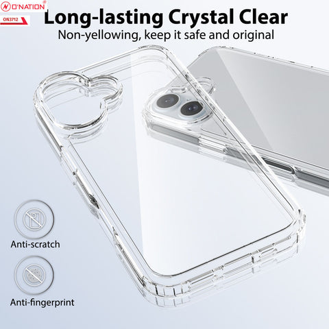 iPhone 16 Cover - Transparent - ONation Crystal Series - Premium Quality Clear Case No Yellowing Back With Smart Shockproof Cushions