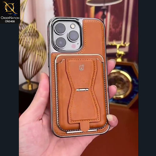 IPhone 16 Pro Max Cover - Brown - Rimbmax Premium Leather Protective Case With Portable Folding Bracket Card Holder