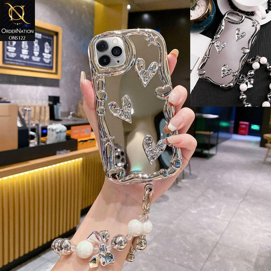 iPhone 8 Plus / 7 Plus Cover - Silver - 3D Electroplated Crystal Heart Shiny Mirror Case With Wrist Holder