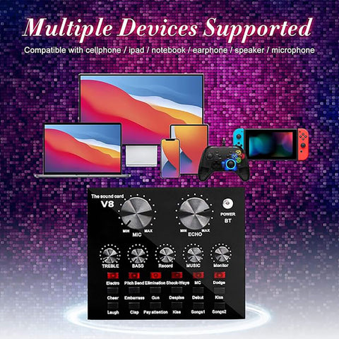 V8 Podcast Mic Set With Live Sound Card,Condenser Microphone With Rechargeable 12 Kinds Of Auxiliary Background For Karaoke Singing, Youtube Recording Mic - Black