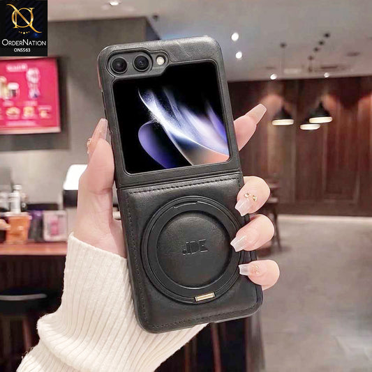 Samsung Galaxy Z Flip 6 Cover - Black - New Jinduka Premium Leather Case With Metal Kick Stand And Wireless Charging Option
