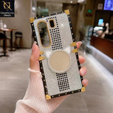 Tecno Camon 40 Pro Cover - White - New Glamorous Bling Phone Cover with Crystal Animal Design Ring Holder
