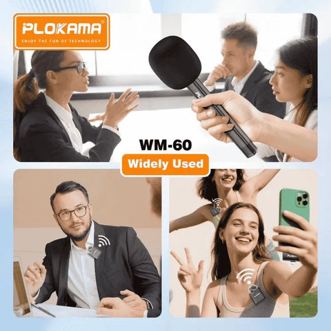 PLOKAMA WM-60 Wireless Mic ANC Noise Cancelling Handheld + Clip-On for iPhone Android Vlogging