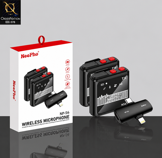 NeePho NP-56 Wireless Microphone System – Dual Microphone Set for Live Streaming, Interviews, Vlogging & Video Recording