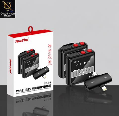 NeePho NP-56 Wireless Microphone System – Dual Microphone Set for Live Streaming, Interviews, Vlogging & Video Recording
