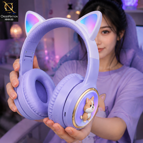 AKZ 51 Wireless Cat Ear Headphones with Bluetooth 5.3, 18H Playtime, 10M Range & TF Card Support
