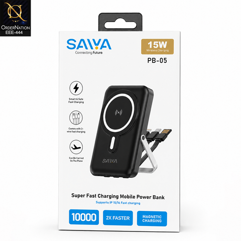 SAIYA PB-05 10000mAh Magnetic Wireless Power Bank with Built-in Stand & Fast Charging