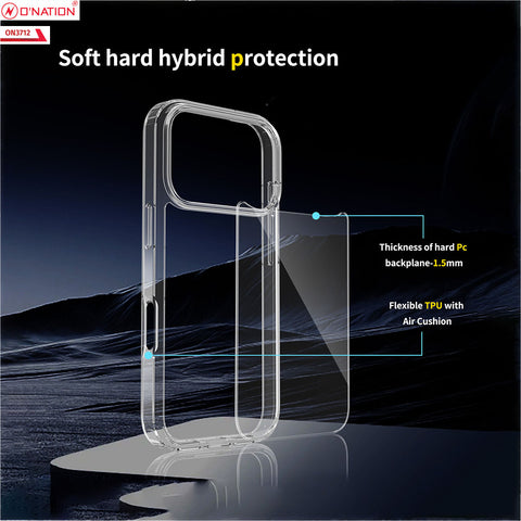 iPhone 17 Pro Cover - Transparent - ONation Crystal Series - Premium Quality Clear Case No Yellowing Back With Smart Shockproof Cushions