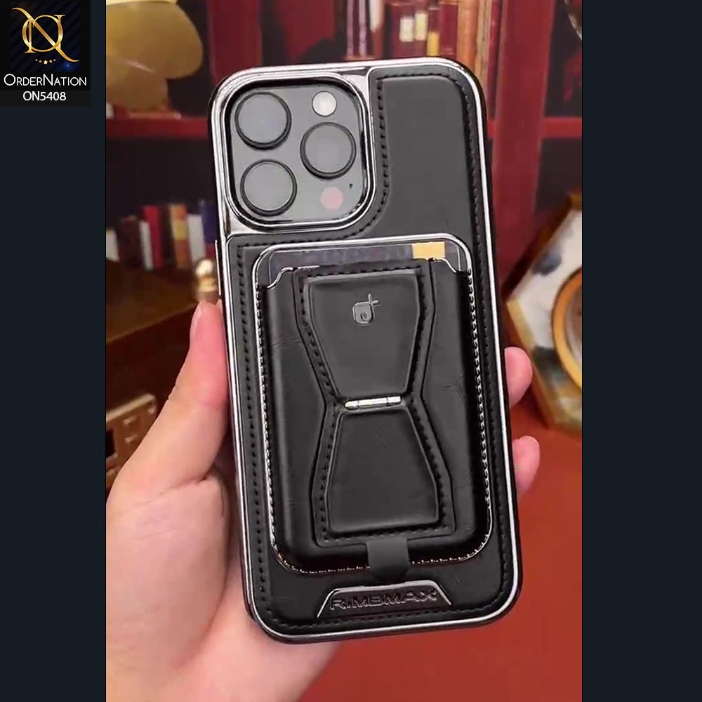 IPhone 16 Pro Max Cover - Black - Rimbmax Premium Leather Protective Case With Portable Folding Bracket Card Holder
