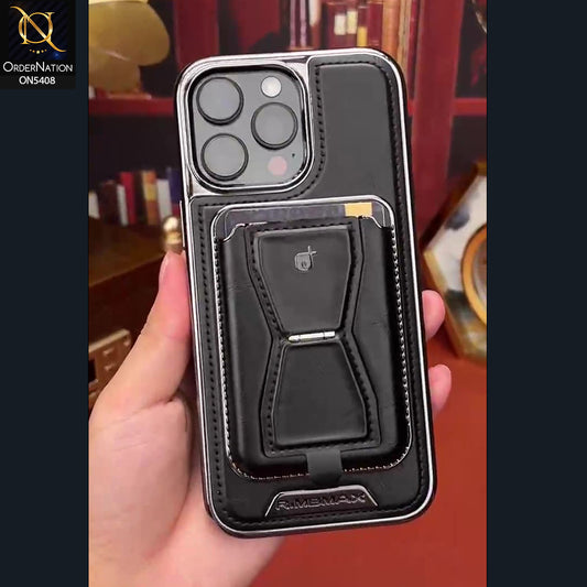 IPhone 16 Pro Max Cover - Black - Rimbmax Premium Leather Protective Case With Portable Folding Bracket Card Holder
