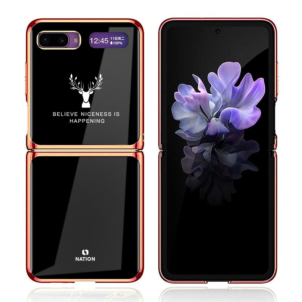Samsung Galaxy Z Flip Cover - Nice Series - D2 - Premium Electroplated Infinity Ultra Shine Glass Soft Silicon Borders Case ( Fast Delivery )