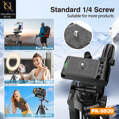 PLOKAMA PK-9930 150CM Camera Tripod Stand | Adjustable Phone Holder, Remote Control & Carry Bag for DSLR, Camcorder & Smartphone