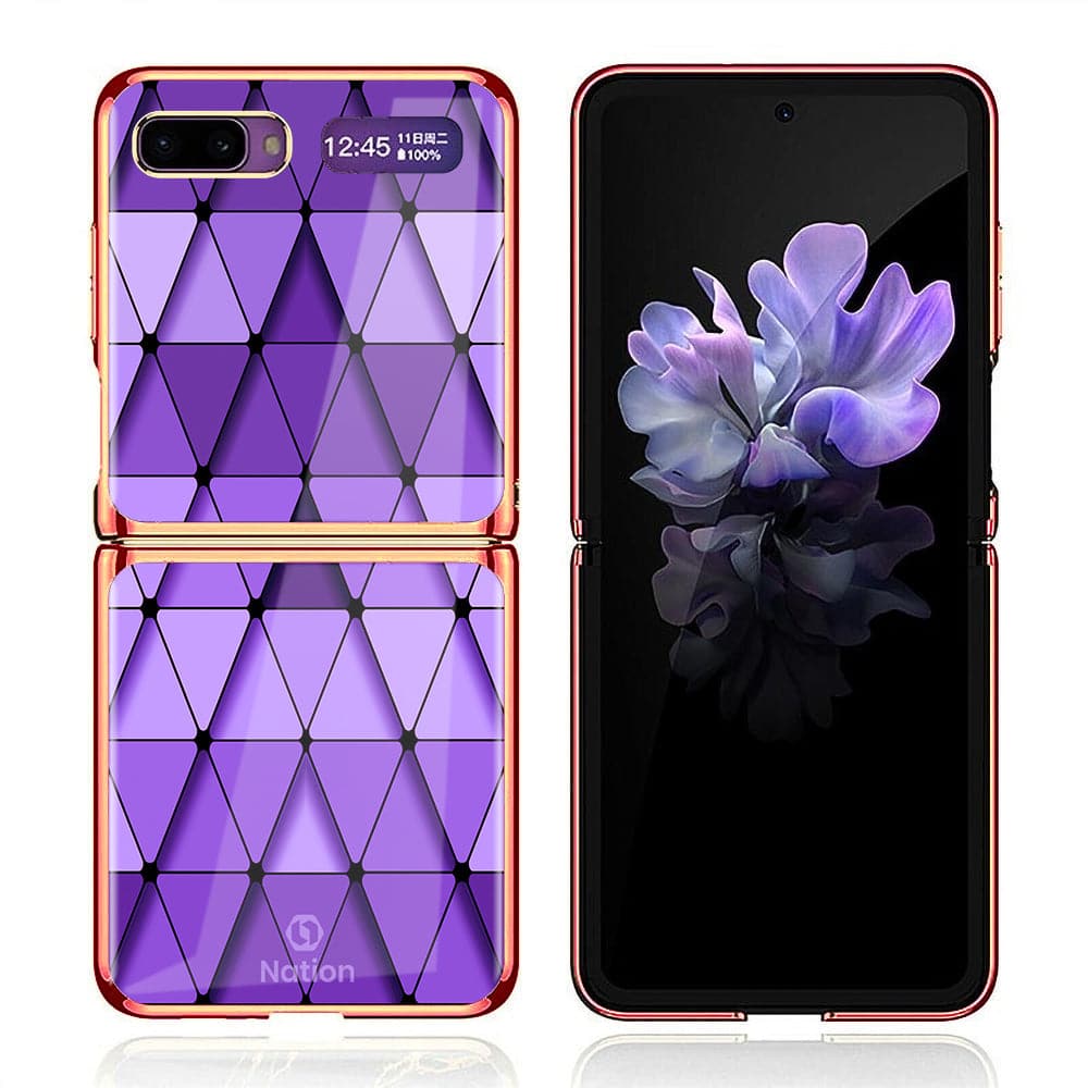Samsung Galaxy Z Flip Cover - ONation Pyramid Series - D336 - Premium Electroplated Infinity Ultra Shine Glass Soft Silicon Borders Case ( Fast Delivery )