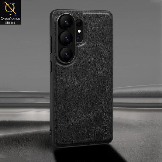 Samsung Galaxy S26 Ultra Cover - Black - New X-LEVEL- Earl III Series - Case Business Plain Leather Anti-drop Non-slip Slim Case