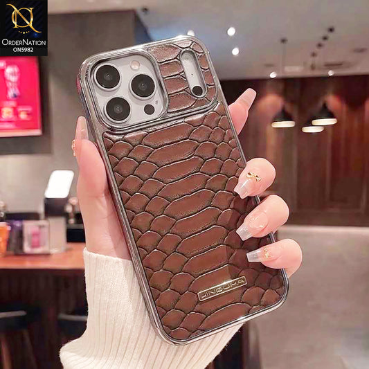 iPhone 18 Pro Max Cover - Coffee - New Jinduka Metallic Border Leather Protective Case