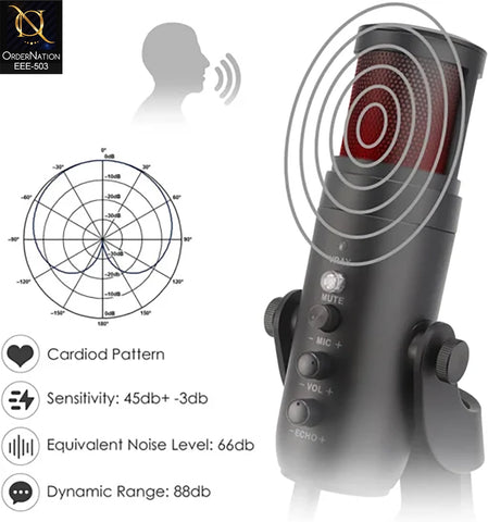 Jmary MC-PW9 USB RGB Professional Condenser Microphone for Podcast, Gaming & Streaming