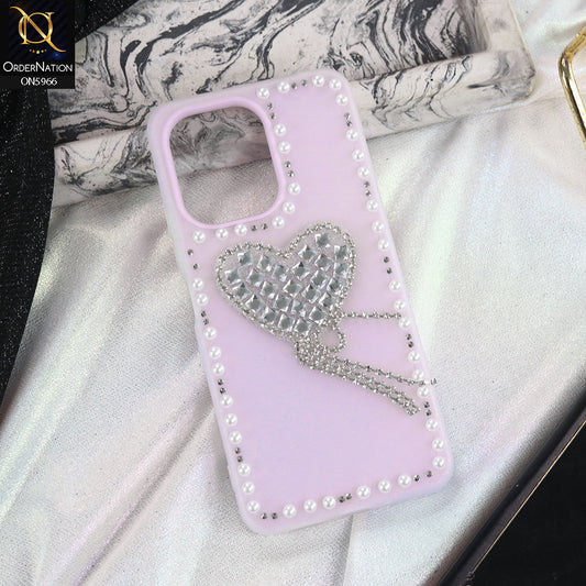 Oppo A6 4G Cover - Purple -  Stuninng Pearls And Heart Shaped RhineStones Hard Case With Double Protective Layers