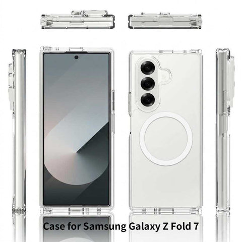 Samsung Galaxy Z Fold 7 Cover - Transparent - ONation Crystal Series - Premium Quality Clear Case No Yellowing Back With Magnetic Wireless Charging Shockproof Cushions