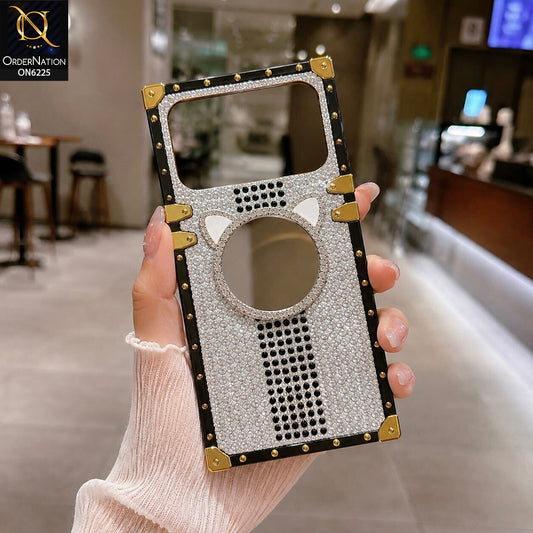 Tecno Spark 40 Cover -  White - New Glamorous Bling Phone Cover with Crystal Animal Design Ring Holder