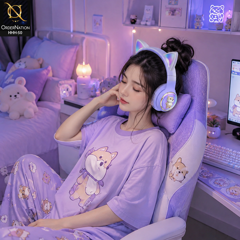 AKZ 51 Wireless Cat Ear Headphones with Bluetooth 5.3, 18H Playtime, 10M Range & TF Card Support