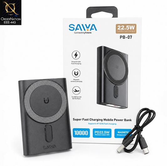 Saiva PB-07 10000mAh 22.5W Magnetic Wireless Fast Charging Power Bank