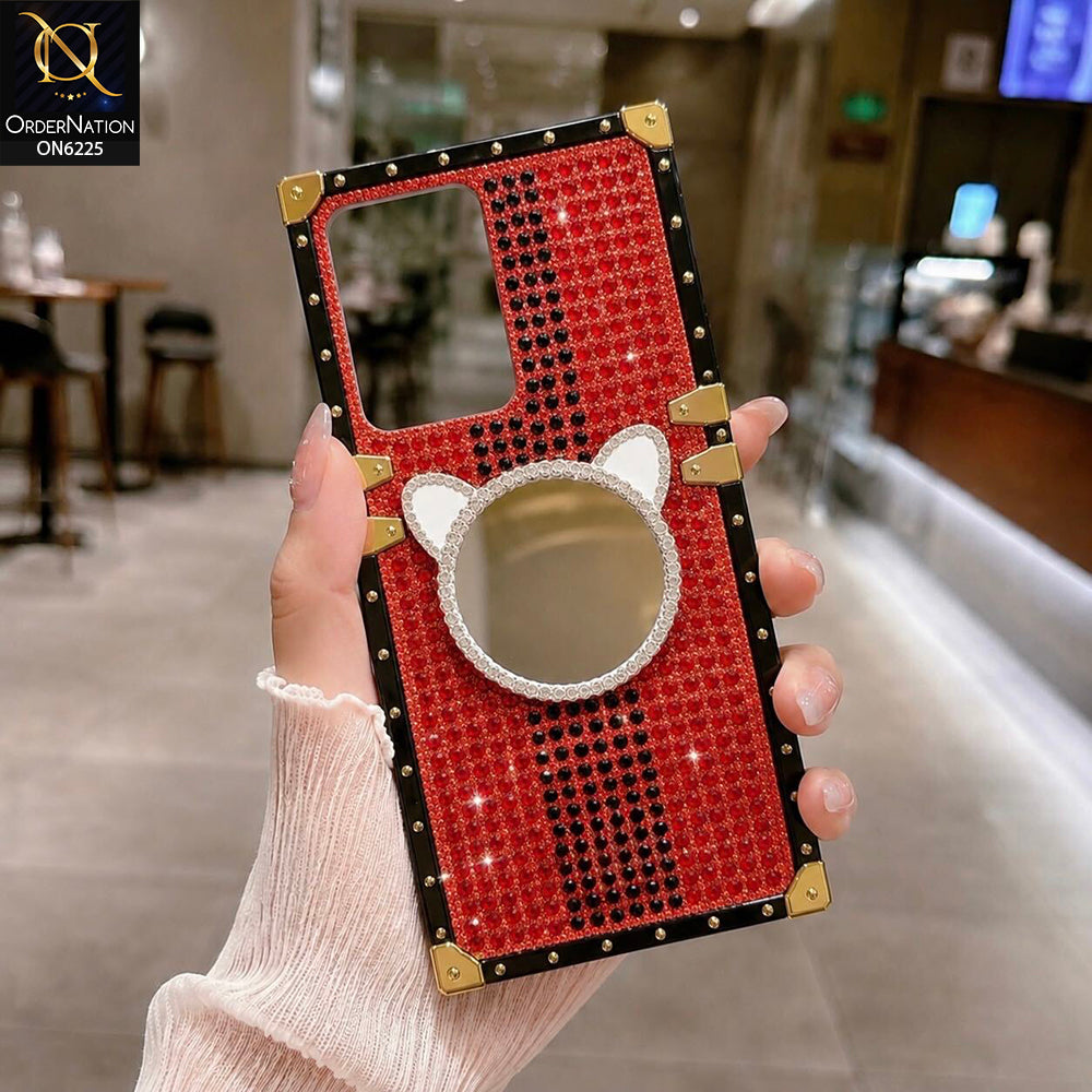 Vivo Y02t Cover - Red - New Glamorous Bling Phone Cover with Crystal Animal Design Ring Holder