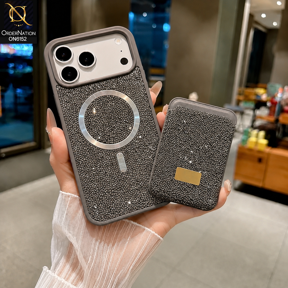 iPhone 17 Pro Max Cover - Black - Luxury Crystal MagSafe Phone Case & Card Holder Set