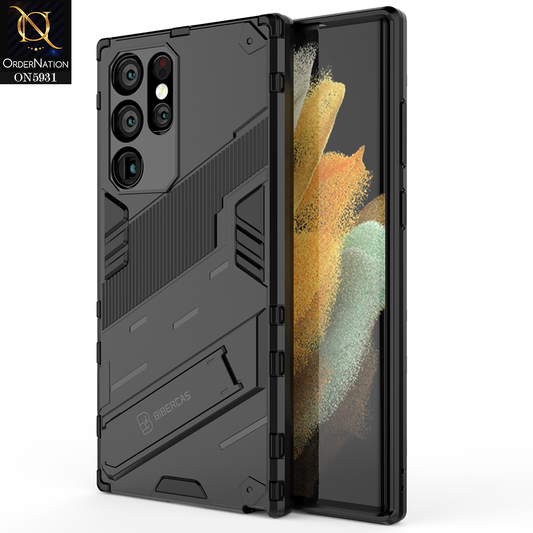 Samsung Galaxy S22 Ultra Cover - Black - New Ultra Punk TPU Shockproof Phone Case with Kickstand And Camera Protection