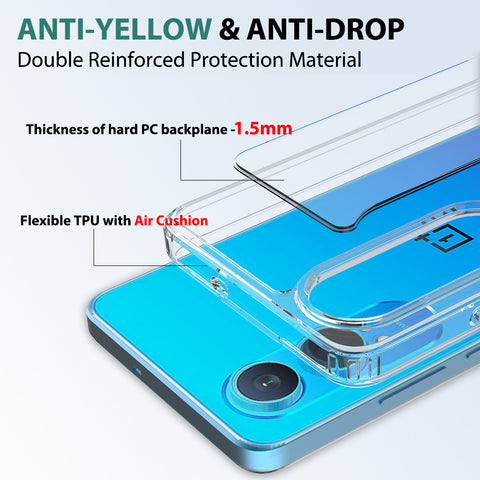 OnePlus Nord CE 4 Lite Cover - Transparent - ONation Crystal Series - Premium Quality Clear Case No Yellowing Back With Smart Shockproof Cushions