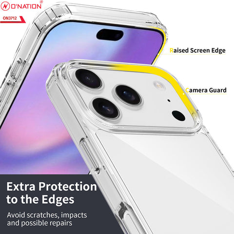 iPhone 17 Pro Cover - Transparent - ONation Crystal Series - Premium Quality Clear Case No Yellowing Back With Smart Shockproof Cushions