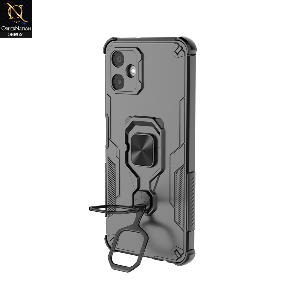 Samsung Galaxy A06 Cover - Black - New High Grade Quality Armor Case With Metal Ring And KickStand