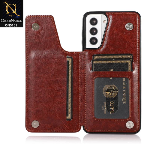 Samsung Galaxy S21 5G Cover - Brown - Luxury PU Leather Card Holder Wallet Soft Case