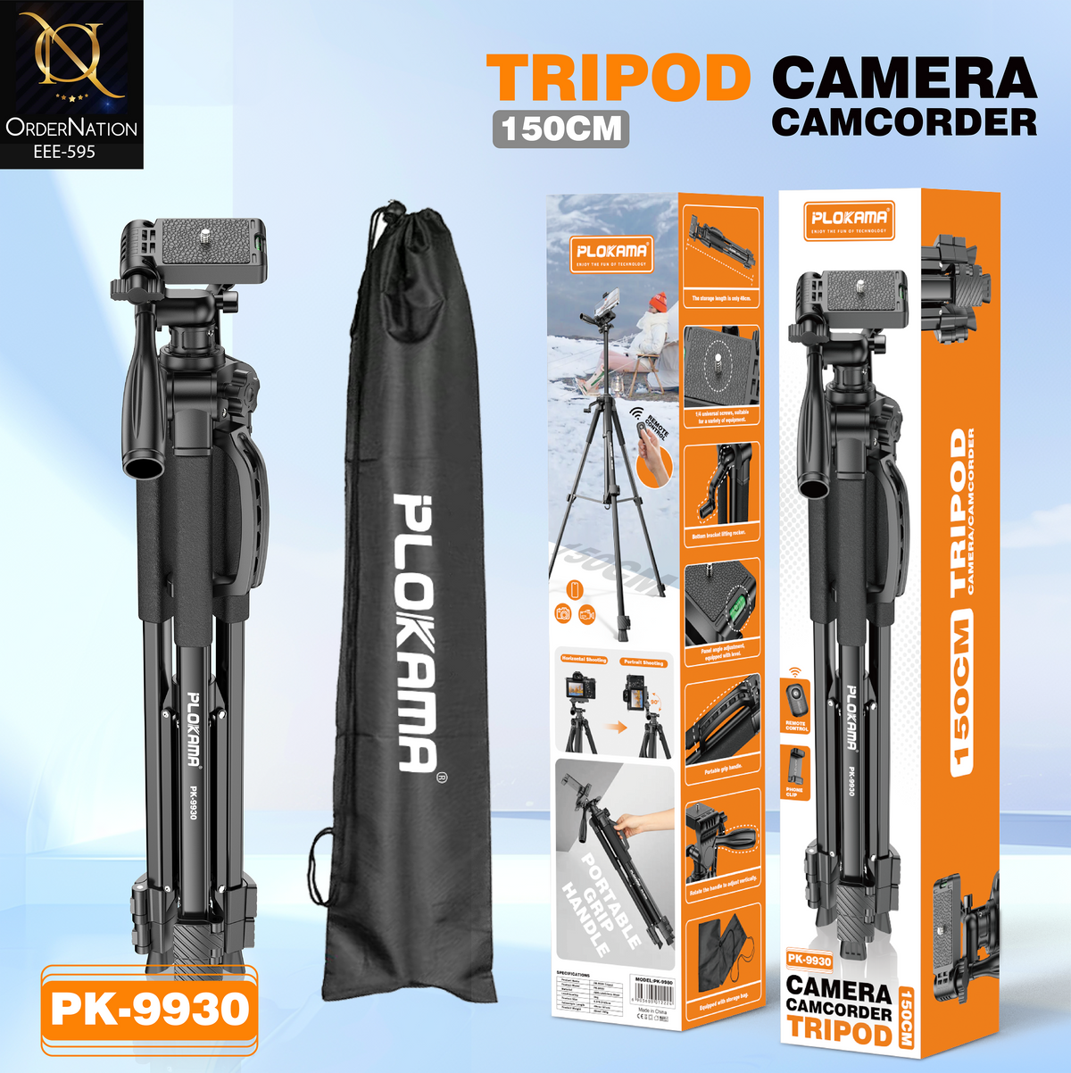 PLOKAMA PK-9930 150CM Camera Tripod Stand | Adjustable Phone Holder, Remote Control & Carry Bag for DSLR, Camcorder & Smartphone