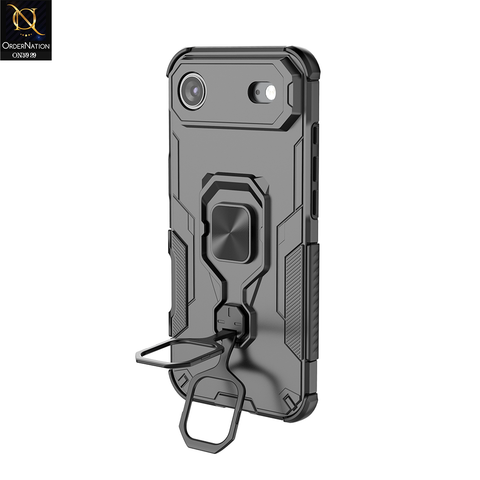 iPhone 17 Air Cover - Black - New High Grade Quality Armor Case With Metal Ring And KickStand