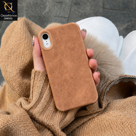 iPhone XR Cover - Brown - Luxury Matte Soft Suede Leather Phone Case with Camera Protection