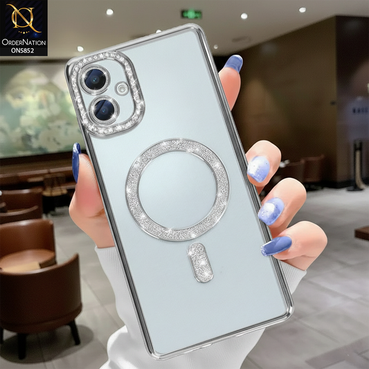 Samsung Galaxy A06 Cover - Silver - New Prime Opulent Luxurious Rhinestones Clear Case With MagSafe And Camera Protection