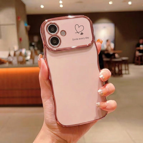 Samsung Galaxy F07 Cover - Light Pink - Luxury Electroplated Heart Design Glossy Shockproof Phone Case with Camera Lens Protection