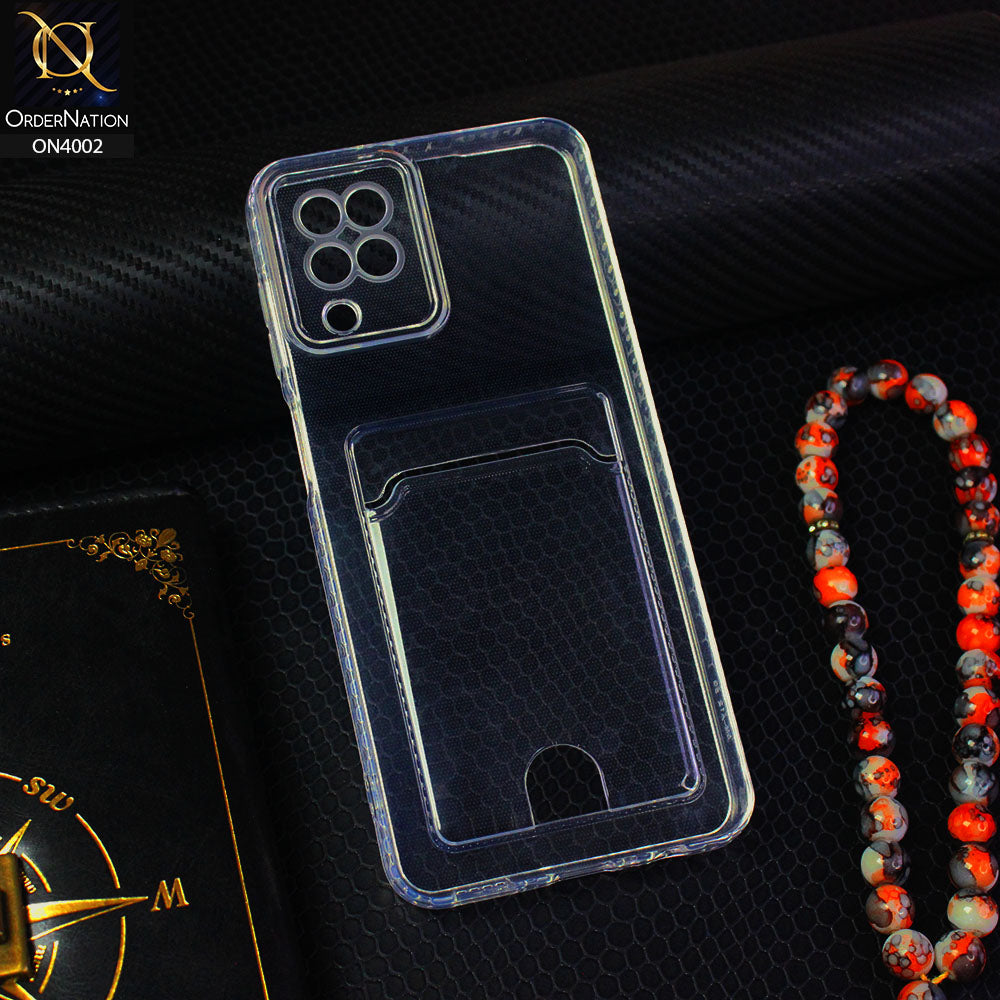 Samsung Galaxy A12 Nacho Cover - Transparent - Soft 4D Design Smart Pocket Card Holder Transparent Clear Soft Case