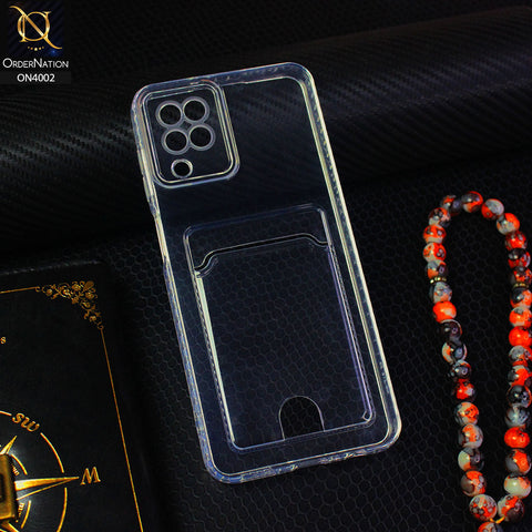 Samsung Galaxy A12 Cover - Transparent - Soft 4D Design Smart Pocket Card Holder Transparent Clear Soft Case