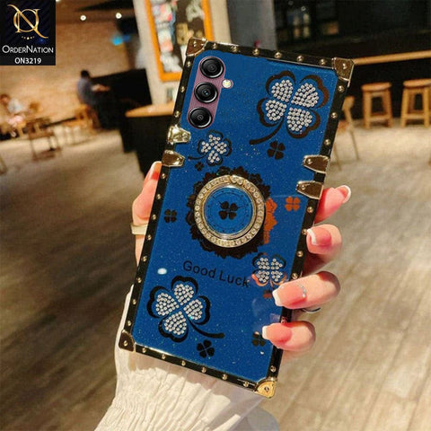 Samsung Galaxy A14 5G Cover - Blue - Square Bling Diamond Glitter Soft TPU Trunk Case with Ring Holder