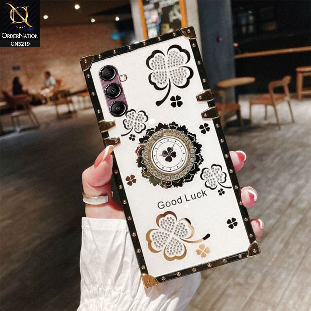 Samsung Galaxy A14 5G Cover - Ash White - Square Bling Diamond Glitter Soft TPU Trunk Case with Ring Holder